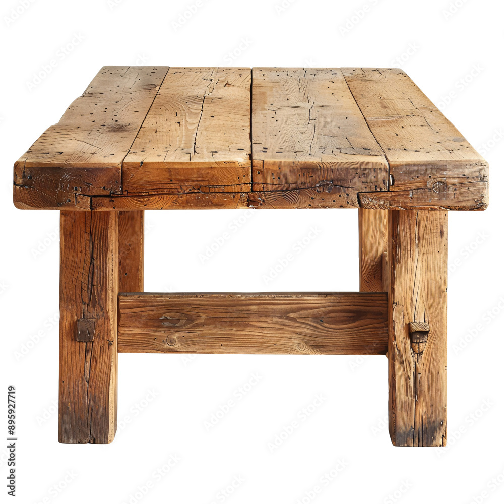 Rustic wooden table made from reclaimed wood with a natural finish, perfect for a farmhouse or country-style interior. Rustic wooden table made from reclaimed wood with a natural finish, perfect for a farmhouse or country-style interior.