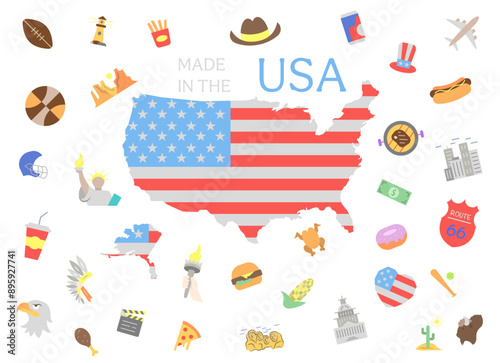USA symbols icons. Color symbols of America. United States of America elements illustration.