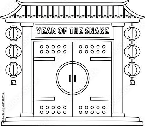 Chinese Gate Isolated Coloring Page for Kids