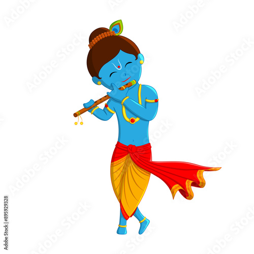 Vector illustration of cute krishna playing flute transparent background