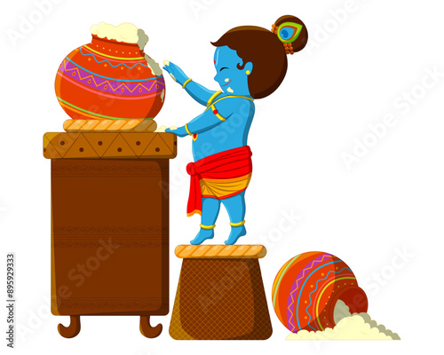 Vector illustration of cute baby krishna eating butter transparent background
