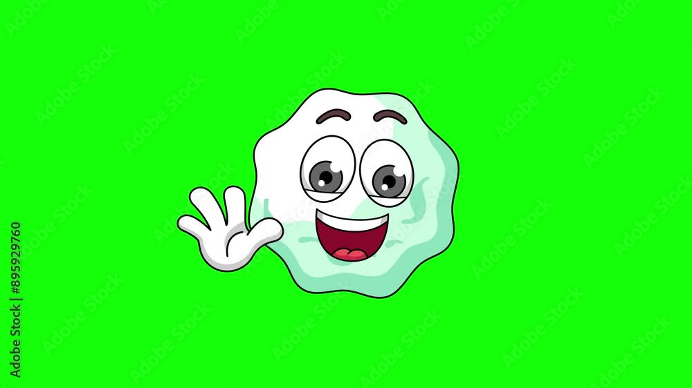 Waving hand animation of a chewing gum cartoon, mascot character on green screen Waving hand animation of a chewing gum cartoon, mascot character on green screen
