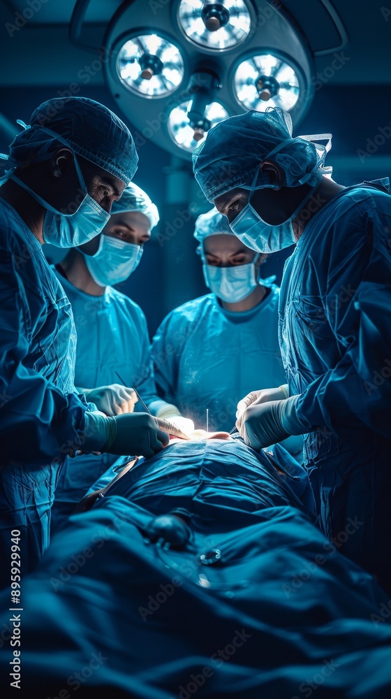 Surgical team performing surgery on patient in operating room Surgical team performing surgery on patient in operating room