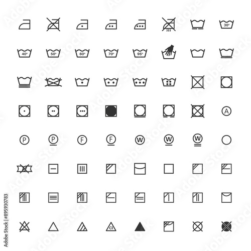 Laundry wash icons set editable stroke. Vector