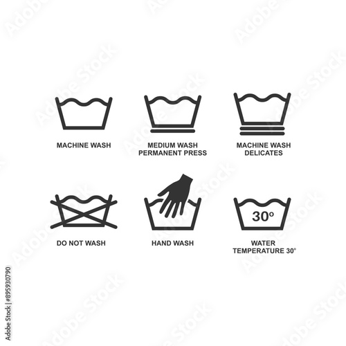 Machine washing symbols guide. Vector isons set isolated on white background