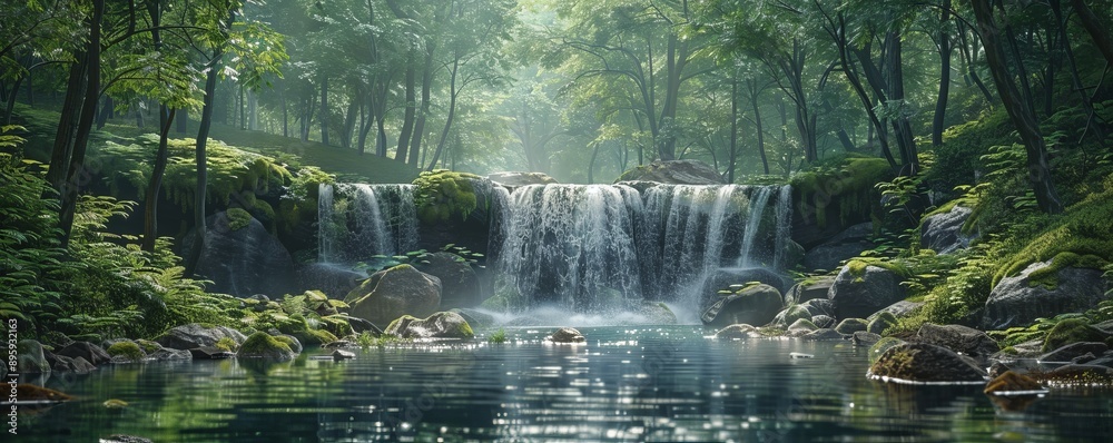 Enchanted Forest Waterfall, 4K hyperrealistic photo Enchanted Forest Waterfall, 4K hyperrealistic photo