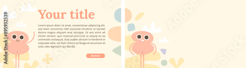 Slide de présentation aux couleurs douces pastels et joyeuses, décorées de formes géométriques et d'un personnage orange souriant, style moderne et minimaliste, esprit joyeux et bienveillant