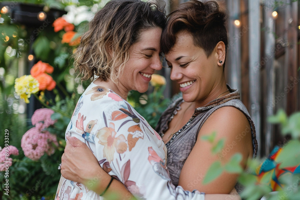 Intimate Moment: Two Women Celebrating Pregnancy In Plant-Filled Room - Perfect For Maternity Or Lgbtq+ Advertising Intimate Moment: Two Women Celebrating Pregnancy In Plant-Filled Room - Perfect For Maternity Or Lgbtq+ Advertising