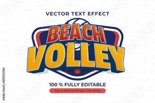 A 3D text effect design for the phrase 'Beach Volleyball' with a volleyball icon. The text effect design is editable and easy to replace with your own words.