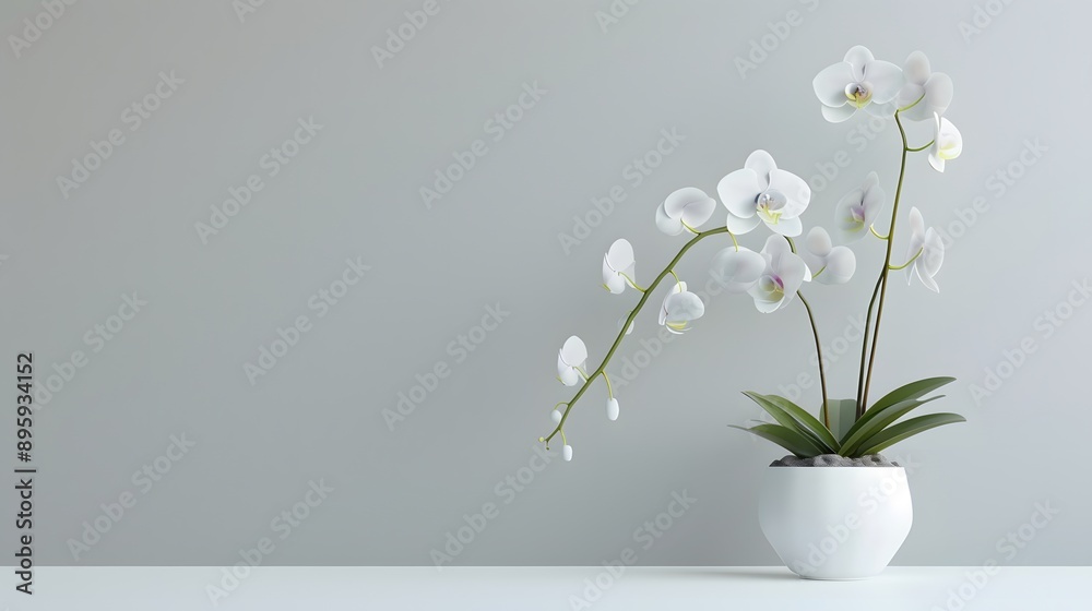 White orchid flowers in a vase gray background White orchid flowers in a vase gray background