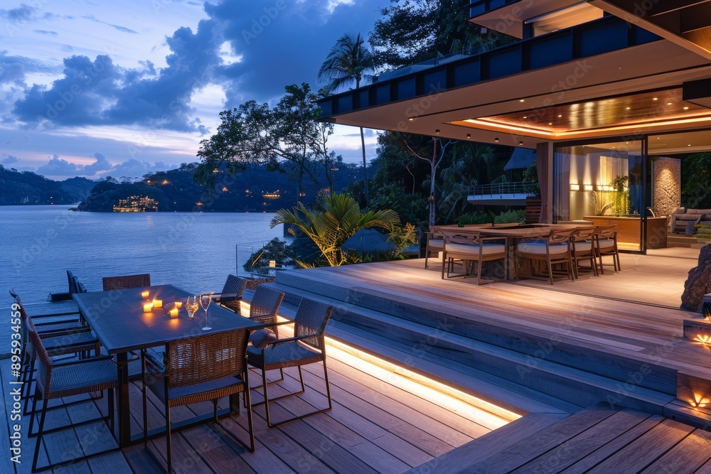 Fototapeta premium Romantic Dinner on a Terrace with Ocean View.