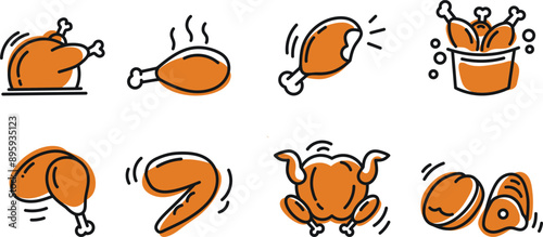 chicken meat set illustration, chiken meat set hand drawing