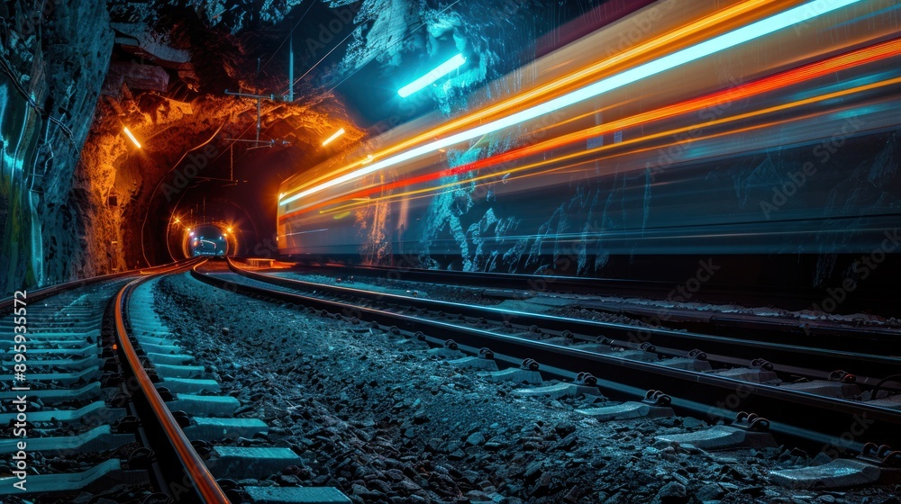 Obraz premium Train Blur Effect in Tunnel