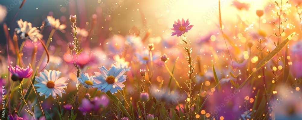 A vibrant meadow bursting with wildflowers, their delicate petals swaying in the gentle breeze. A vibrant meadow bursting with wildflowers, their delicate petals swaying in the gentle breeze.