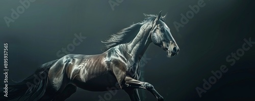 Elegant Arabian horse trotting gracefully, 4K hyperrealistic photo