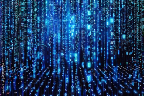 Wallpaper Mural Pattern of blue binary code with glyphs, ones and zeroes, alien glyphs, matrix style, black background Torontodigital.ca