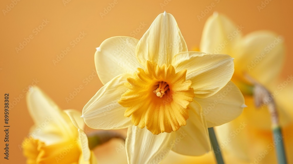 Detailed view of a yellow daffodil with a bright center Detailed view of a yellow daffodil with a bright center