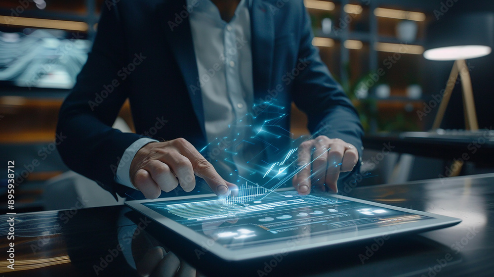 Businessman Analyzing Financial Balance Sheet Data Businessman Analyzing Financial Balance Sheet Data