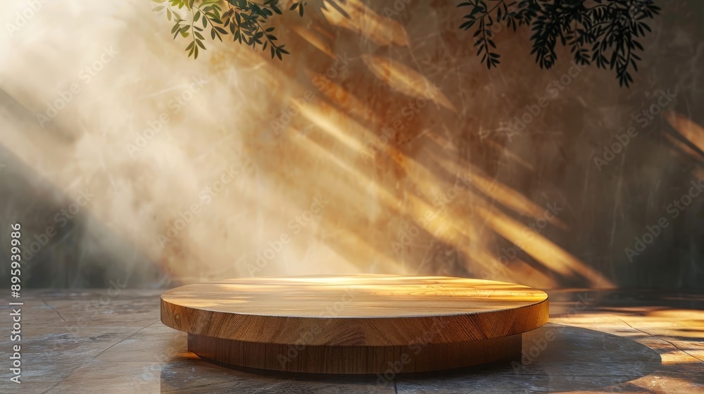 Serene Wooden Platform in Dappled Sunlight Serene Wooden Platform in Dappled Sunlight