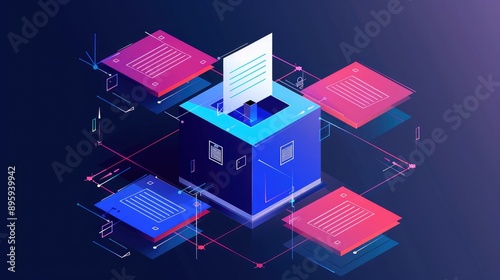 A blockchain-based voting system enabling secure and verifiable elections, with each vote recorded immutably on the distributed ledger. photo