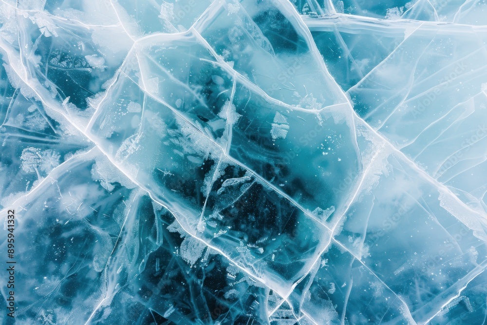 The texture of ice in a frozen lake. Crystal clear ice with veins and cracks background The texture of ice in a frozen lake. Crystal clear ice with veins and cracks background