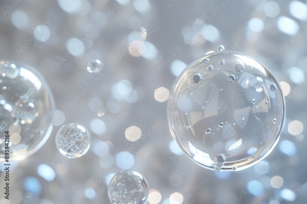 Fototapeta premium transparent bubbles on silver background