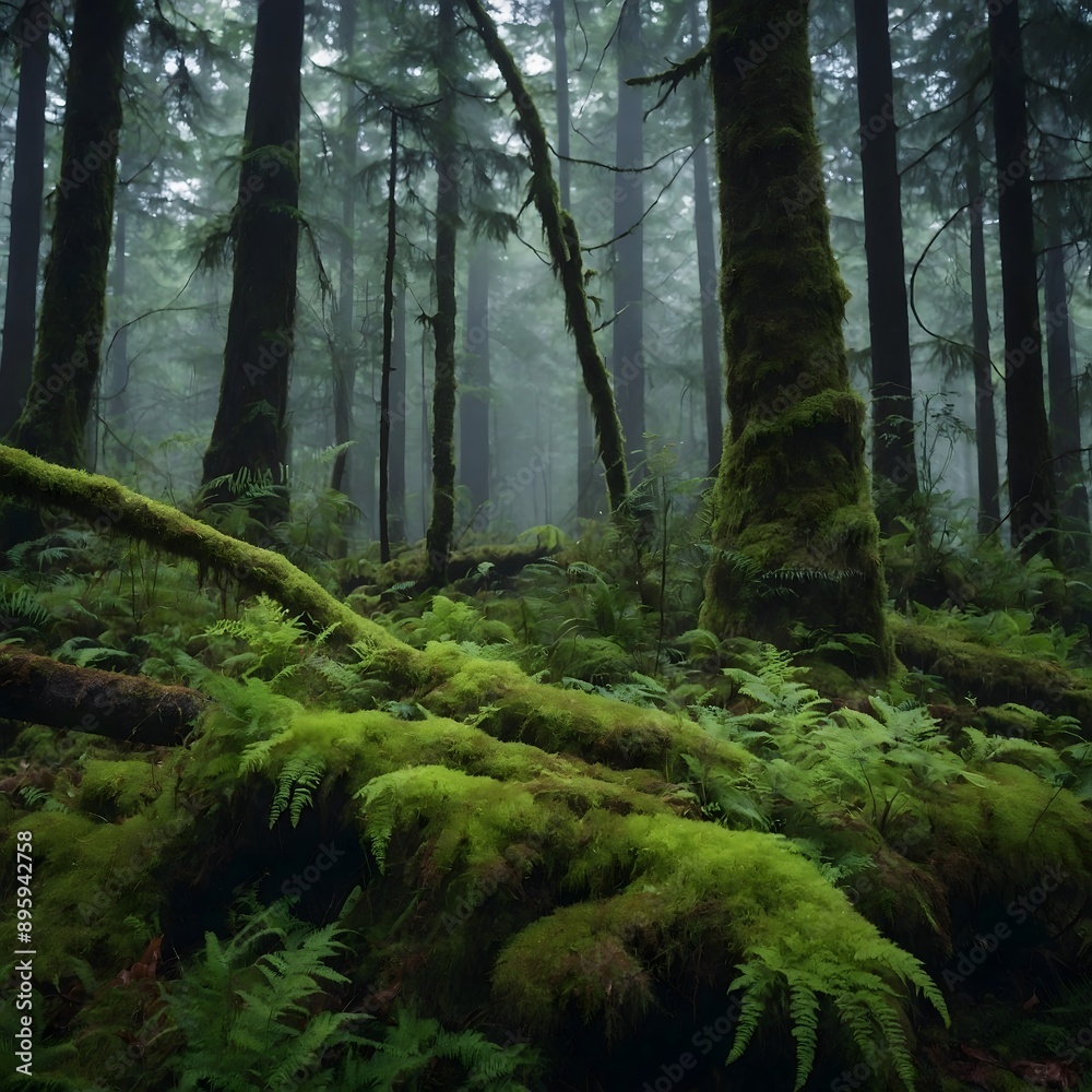 dark forest with mist dark forest with mist
