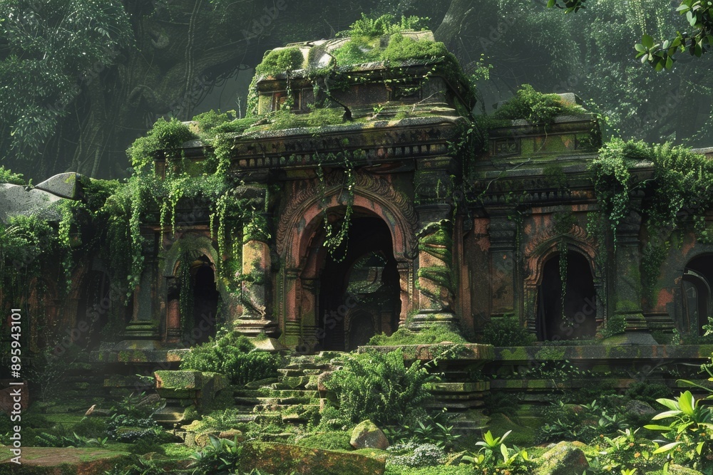 Fototapeta premium Overgrown Ruins in Jungle.