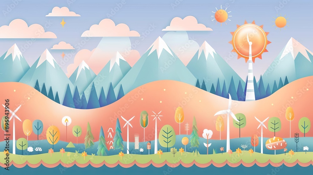 Energy impact, levels of renewable and nonrenewable sources, flat design illustration Energy impact, levels of renewable and nonrenewable sources, flat design illustration