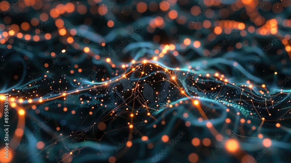 A detailed view of a neural network diagram on a digital screen. A detailed view of a neural network diagram on a digital screen.