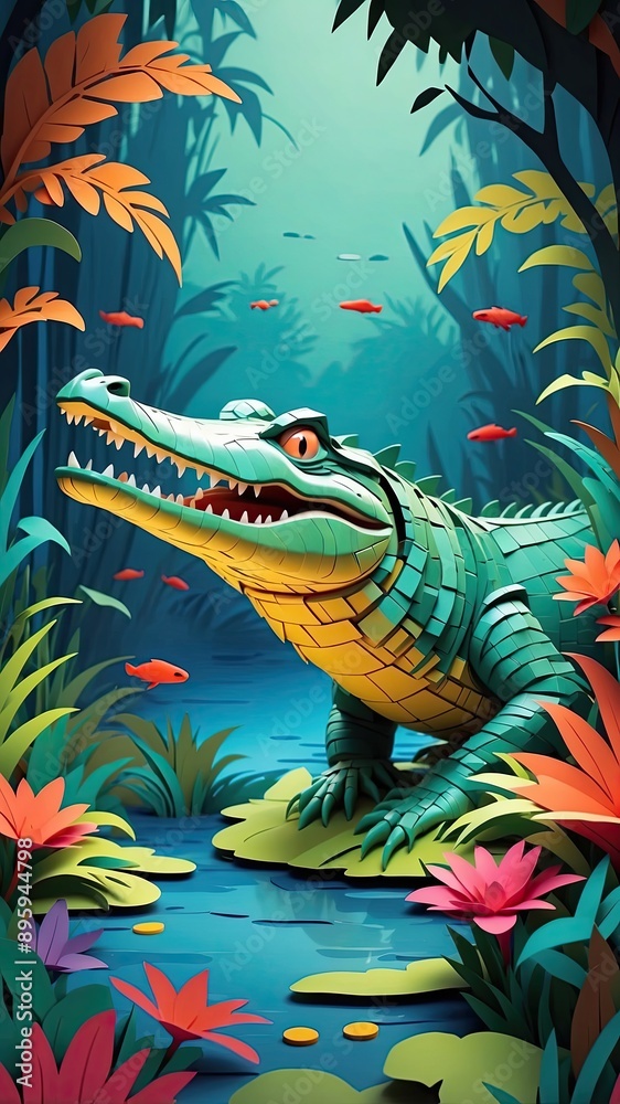 A mesmerizing paper-cut animation of the Crocodile comes to life on the screen A mesmerizing paper-cut animation of the Crocodile comes to life on the screen
