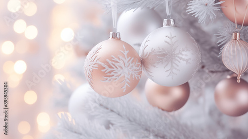 Christmas Tree with Shiny Ornaments and Snowy Baubles photo