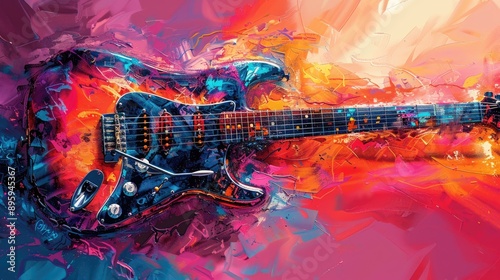 Detail of an electric guitar in acrylic colors