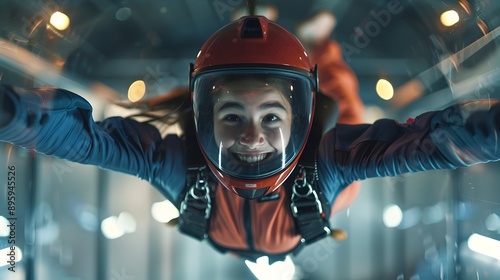 Senior Adult Skydiving in Indoor Wind Tunnel with Dramatic Motion Blur