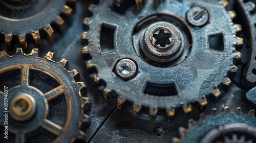 A close up metallic many gears interlocking