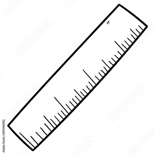 Hand drawn doodle ruler on white background.