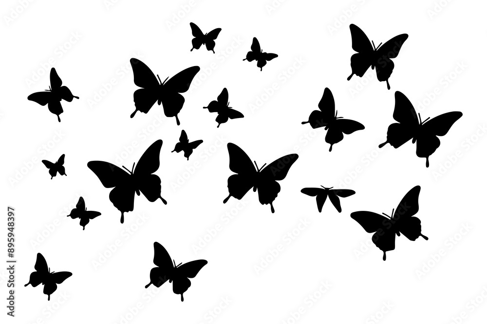 Fototapeta premium PNG Butterflies silhouette flying animal.