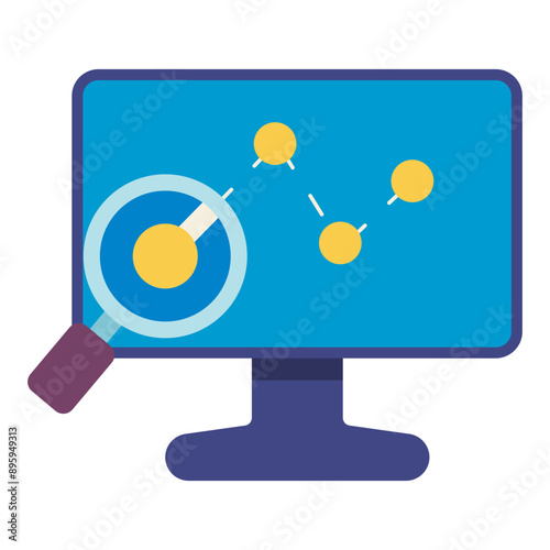 statistical line graph on computer monitor flat icon