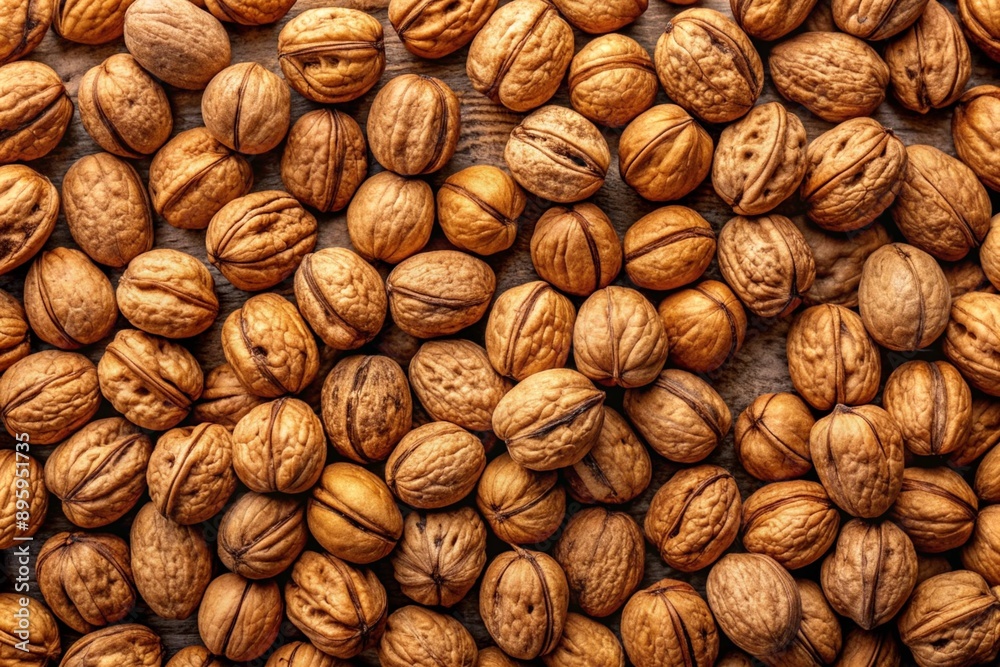 Top view of walnuts on a plain backdrop Top view of walnuts on a plain backdrop