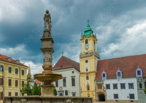 Main square (Hlavné námestie) in the old city center of Bratislava, Slovakia photo