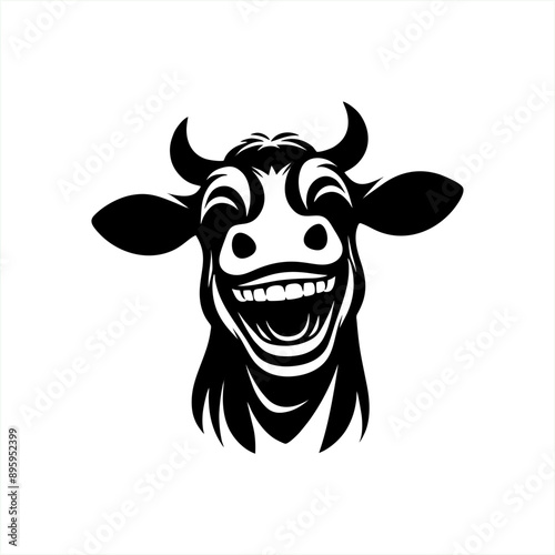 silhouette illustration logo of laughing cow head