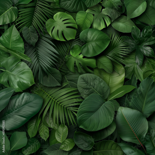 Wallpaper Mural A lush green jungle with many different types of leaves and plants Torontodigital.ca