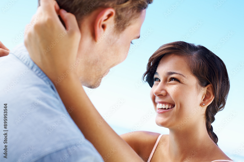 Outdoor, smile and couple with love, happiness and care with trust, kindness and relationship. Dating, outside and man with woman, romantic and marriage with vacation, time together and support Outdoor, smile and couple with love, happiness and care with trust, kindness and relationship. Dating, outside and man with woman, romantic and marriage with vacation, time together and support