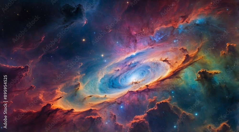 Mesmerizing cosmic nebula with red, orange, blue, and green hues Mesmerizing cosmic nebula with red, orange, blue, and green hues