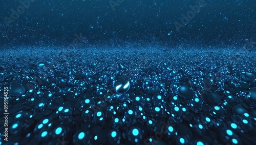 ocean of iridescent blue Techno dots that shimmer like stars against a velvety dark background