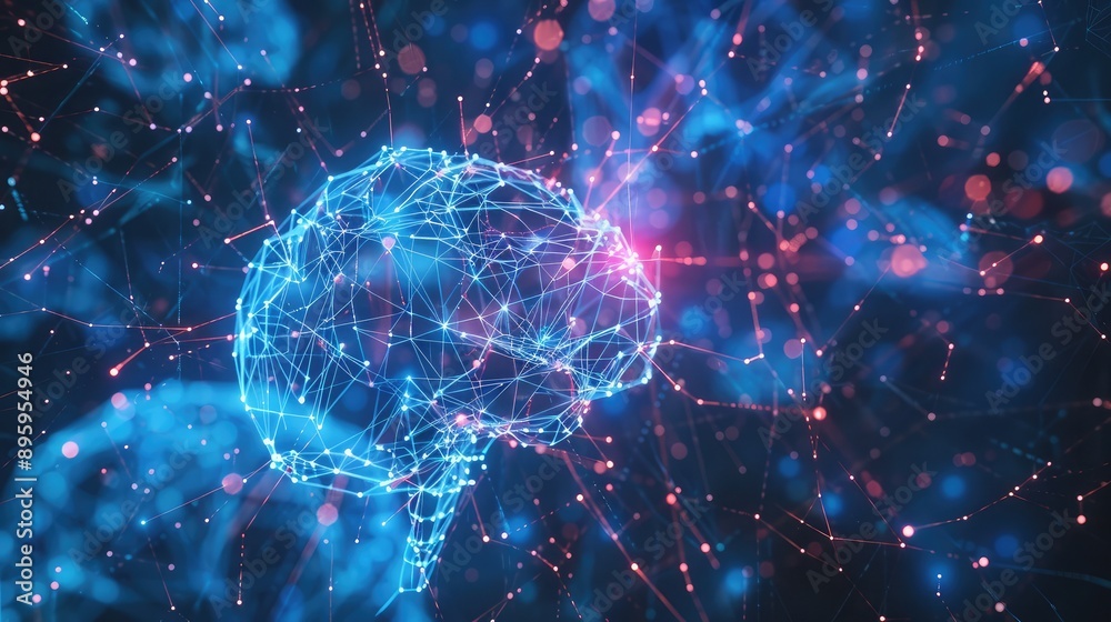 A futuristic background with a digital brain and neural network connections. A futuristic background with a digital brain and neural network connections.