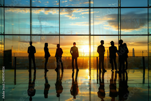 Wallpaper Mural Silhouetted Business Team Admiring Sunset Over Water: Perfect For Leadership And Teamwork Concepts Torontodigital.ca