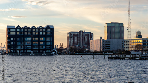 Buildings Seen From the Freemason District at Sunset in Norfolk Virginia photo