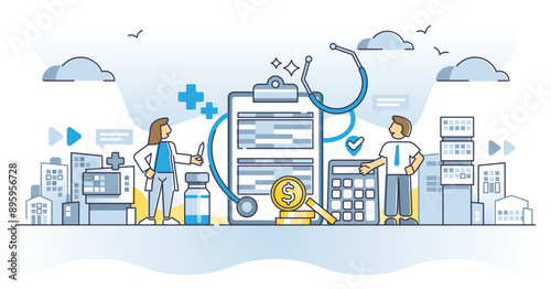 Medical billing and coding for medicine services standards outline concept, transparent background. Financial codes for insurance systems from hospital as work.