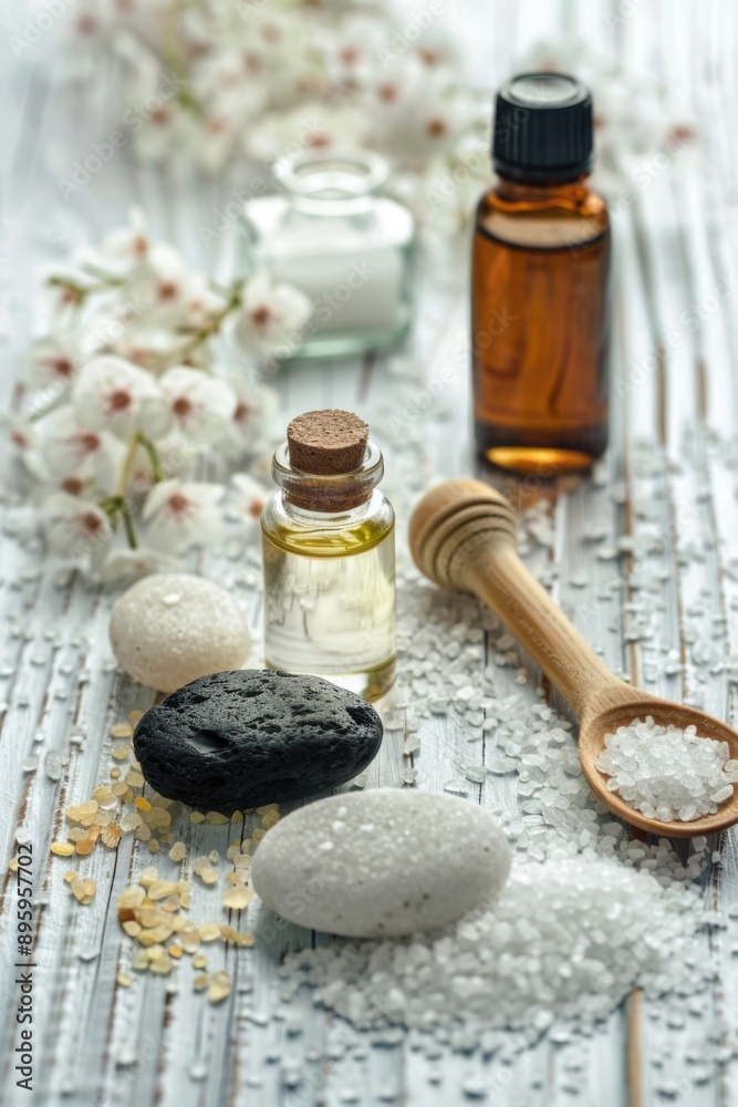 Wooden spoons and essential oils Wooden spoons and essential oils